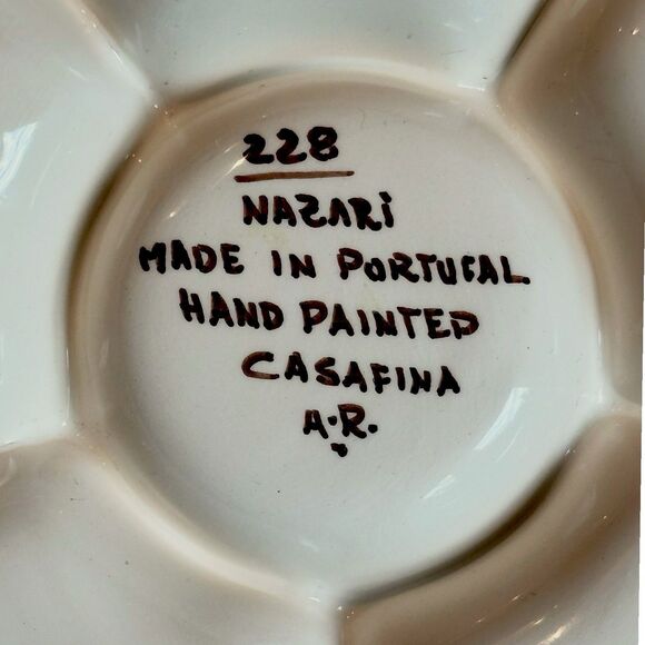 Signed Vintage Nazari Portugal Floral Hand-Painted Divided Serving Snack Platter - Picture 10 of 10
